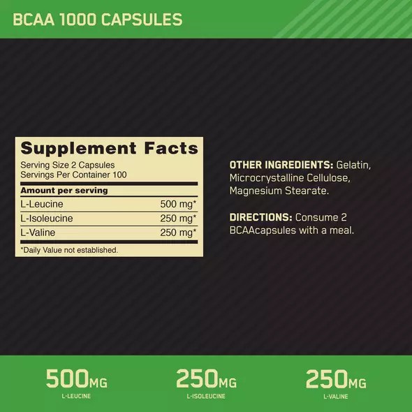 Optimum Nutrition BCAA 1000 200 Capsules (100 Servings) Danmark | KHMSTX398