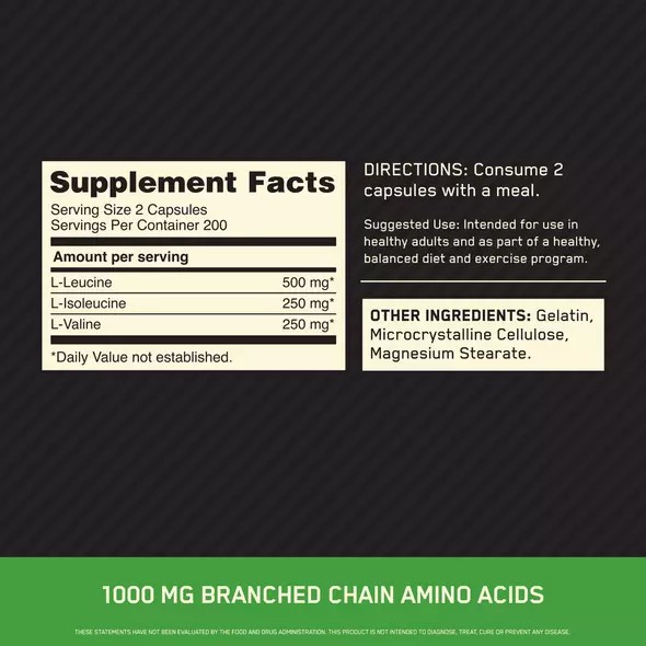 Optimum Nutrition BCAA 1000 400 Capsules (200 Servings) Danmark | BKCOIJ076