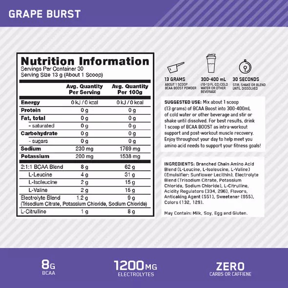 Optimum Nutrition BCAA Boost Grape 30 Serves Danmark | JQHUDG176