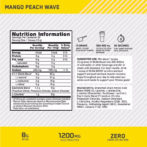 Optimum Nutrition BCAA Boost Mango Peach 30 Serves Danmark | EVKHYD543