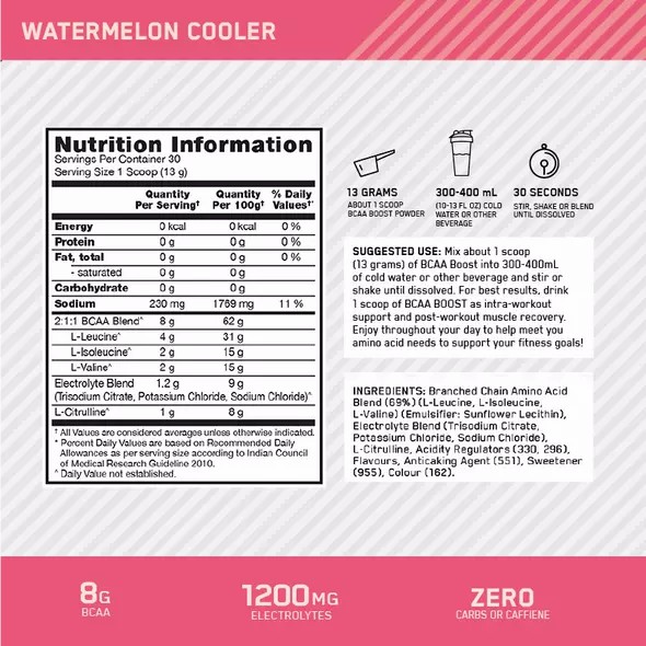 Optimum Nutrition BCAA Boost Watermelon 30 Serves Danmark | SBZYFQ743