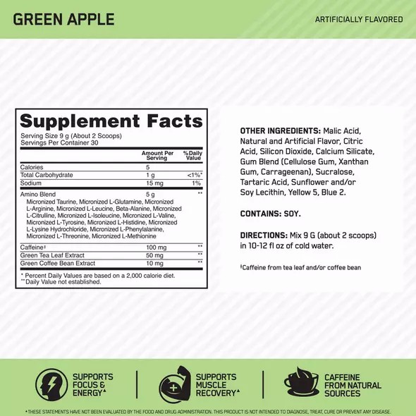 Optimum Nutrition ESSENTIAL AMIN.O. ENERGY® Green Apple 0.6 lb (30 Servings) Danmark | VEFUHS894