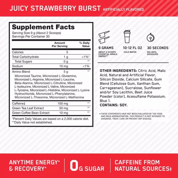 Optimum Nutrition ESSENTIAL AMIN.O. ENERGY® Juicy Strawberry - Notify Me 0.6 lb - Notify me Danmark | JVYMTW794