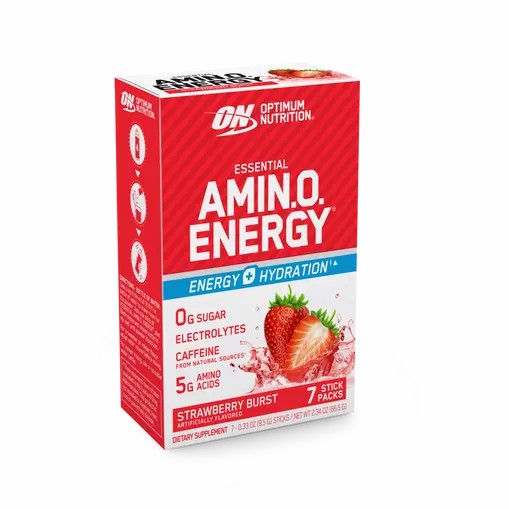 Optimum Nutrition Essential AMIN.O. ENERGY + Electrolytes Strawberry Burst 7 Stick Packs (7 Servings) Danmark | CVGJZO934