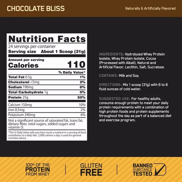 Optimum Nutrition GOLD STANDARD® 100% Isolate Chocolate Bliss 3 lb (44 Servings) Danmark | AGLONW523