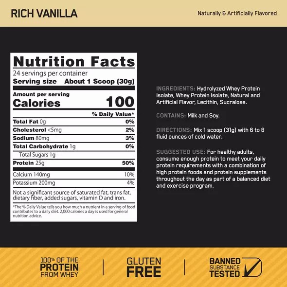 Optimum Nutrition GOLD STANDARD® 100% Isolate Rich Vanilla 2.91 lb (44 Servings) Danmark | JFNQPI672