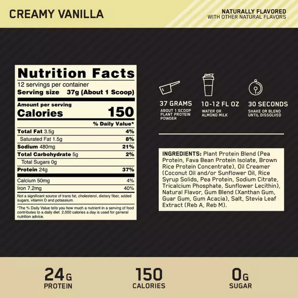 Optimum Nutrition GOLD STANDARD® 100% Plant Creamy Vanilla 0.98 lb (12 Servings) Danmark | ATWMHZ410