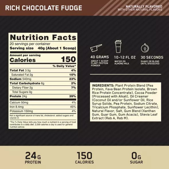 Optimum Nutrition GOLD STANDARD® 100% Plant Rich Chocolate Fudge 1.06 lb (12 Servings) Danmark | UTWJCL574