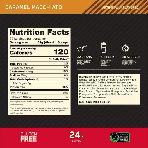 Optimum Nutrition GOLD STANDARD 100% WHEY™ *new* Caramel Macchiato 2 lb (28 Servings) Danmark | OXQPFD916