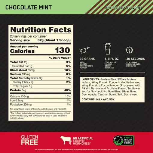 Optimum Nutrition GOLD STANDARD 100% WHEY™ Chocolate Mint 2 lb (28 Servings) Danmark | CEJQIO562