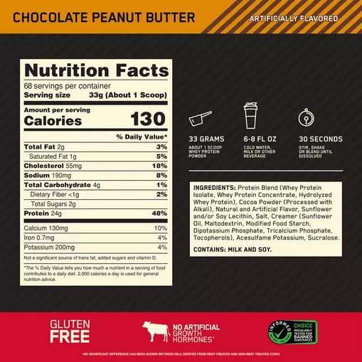 Optimum Nutrition GOLD STANDARD 100% WHEY™ Chocolate Peanut Butter 1.5 lb (22 Servings) Danmark | HCVNJP674