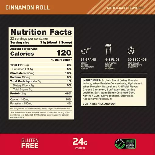 Optimum Nutrition GOLD STANDARD 100% WHEY™ Cinnamon Roll 1.5 lb (22 Servings) Danmark | JHCUNK963