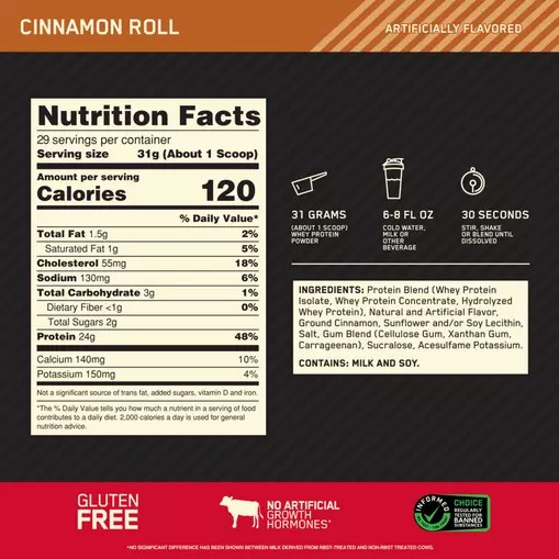 Optimum Nutrition GOLD STANDARD 100% WHEY™ Cinnamon Roll 2 lb (29 Servings) Danmark | DOHJLC273