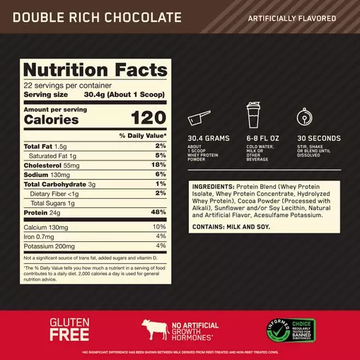 Optimum Nutrition GOLD STANDARD 100% WHEY™ Double Rich Chocolate 1.5 lb (22 Servings) Danmark | KCRNHM570