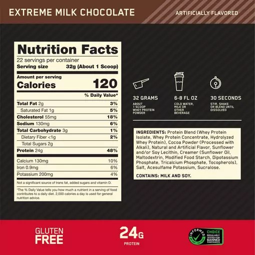 Optimum Nutrition GOLD STANDARD 100% WHEY™ Extreme Milk Chocolate 1.5 lb (22 Servings) Danmark | FPEBYT617