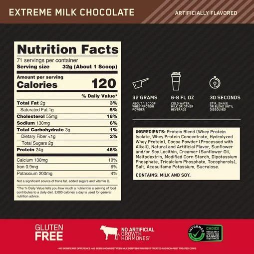 Optimum Nutrition GOLD STANDARD 100% WHEY™ Extreme Milk Chocolate 5 lb (71 Servings) Danmark | ALZNVJ941