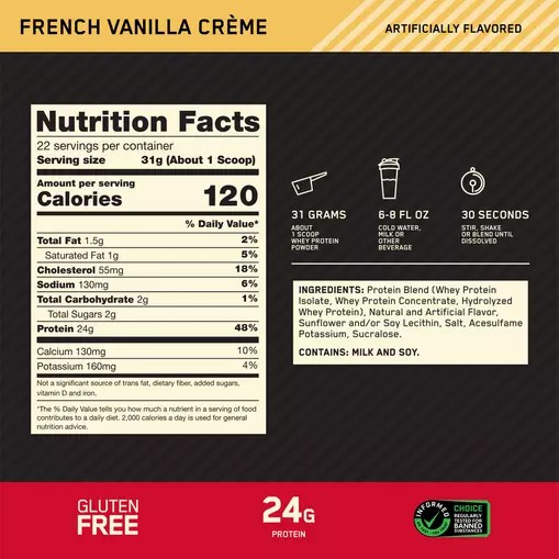 Optimum Nutrition GOLD STANDARD 100% WHEY™ French Vanilla Creme 1.5 lb (22 Servings) Danmark | XLCZHB785