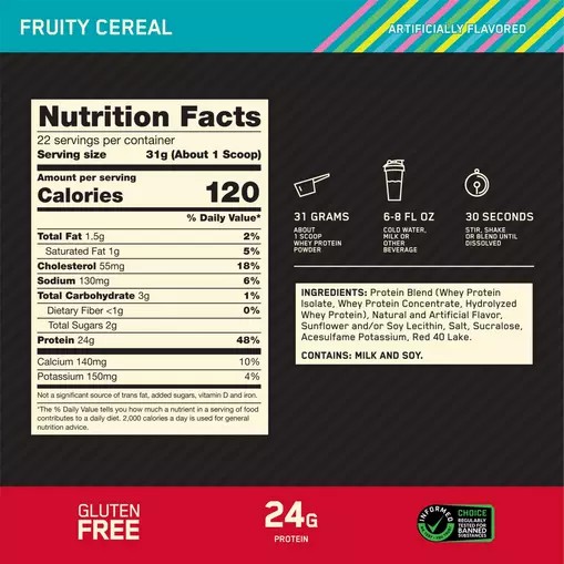 Optimum Nutrition GOLD STANDARD 100% WHEY™ Fruity Cereal 1.5 lb (22 Servings) Danmark | JDQCUA502