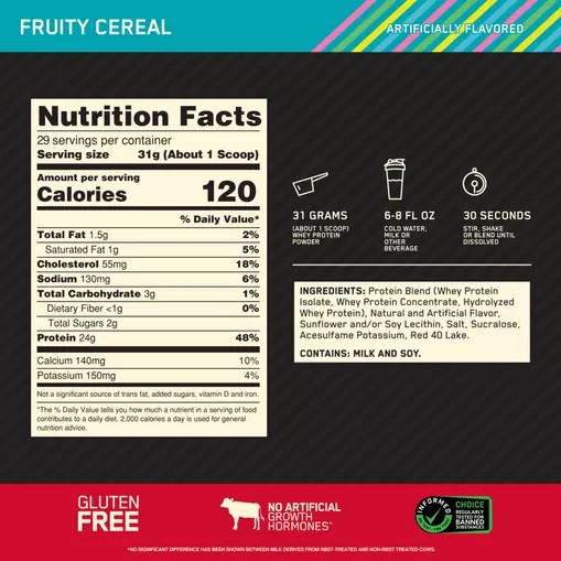 Optimum Nutrition GOLD STANDARD 100% WHEY™ Fruity Cereal 2 lb (29 Servings) Danmark | QHDIVA471