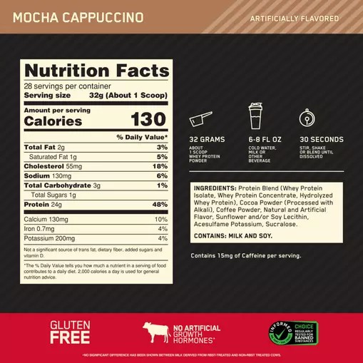 Optimum Nutrition GOLD STANDARD 100% WHEY™ Mocha Cappuccino 2 lb (28 Servings) Danmark | LKSZFE510