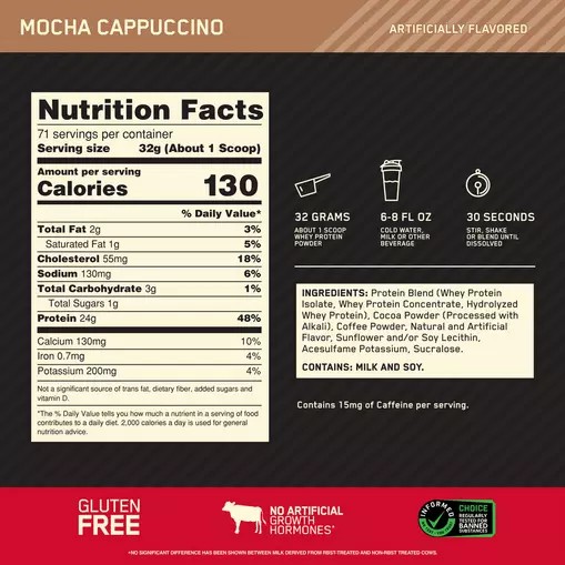 Optimum Nutrition GOLD STANDARD 100% WHEY™ Mocha Cappuccino 5 lb (71 Servings) Danmark | ZFWEIJ039