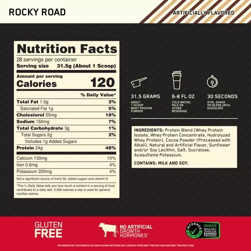 Optimum Nutrition GOLD STANDARD 100% WHEY™ Rocky Road 2 lb (28 Servings) Danmark | WXCYVI618