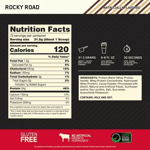 Optimum Nutrition GOLD STANDARD 100% WHEY™ Rocky Road 5 lb (72 Servings) Danmark | ZWDBHN152