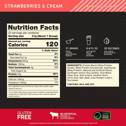 Optimum Nutrition GOLD STANDARD 100% WHEY™ Strawberries & Cream 1.5 lb (22 Servings) Danmark | THAZXJ295