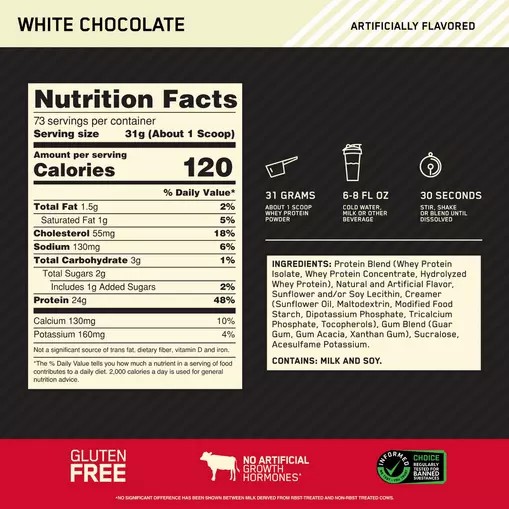 Optimum Nutrition GOLD STANDARD 100% WHEY™ White Chocolate 5 lb (73 Servings) Danmark | IVOPDX074