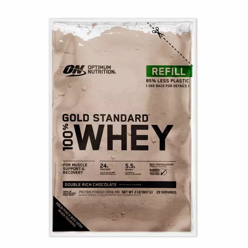 Optimum Nutrition GOLD STANDARD 100% WHEY™ Recyclable Refill Bag Double Rich Chocolate 2 lb (29 Servings) Danmark | BFPZMN618