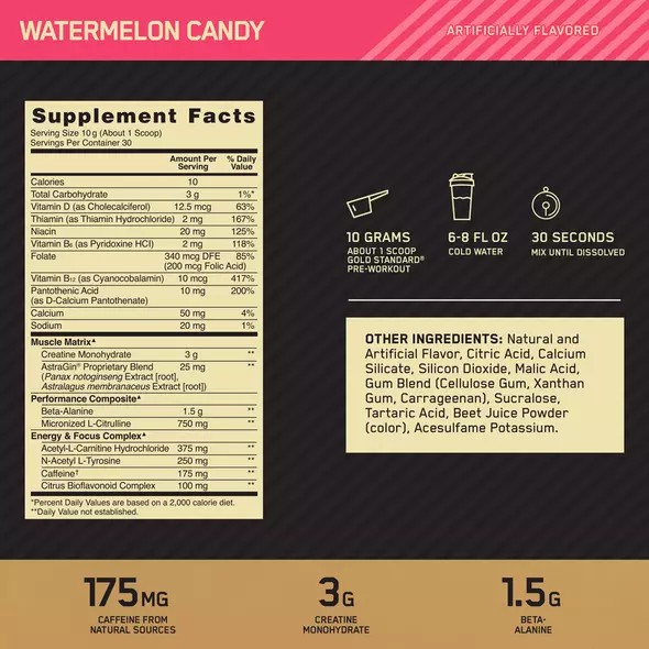 Optimum Nutrition GOLD STANDARD® Pre-Workout Watermelon 0.66 lb (30 Servings) Danmark | OKBGFJ851