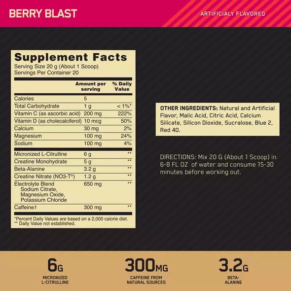 Optimum Nutrition GOLD STANDARD® Pre Advanced Berry Blast 0.88 lb (20 Servings) Danmark | QDHOVP734