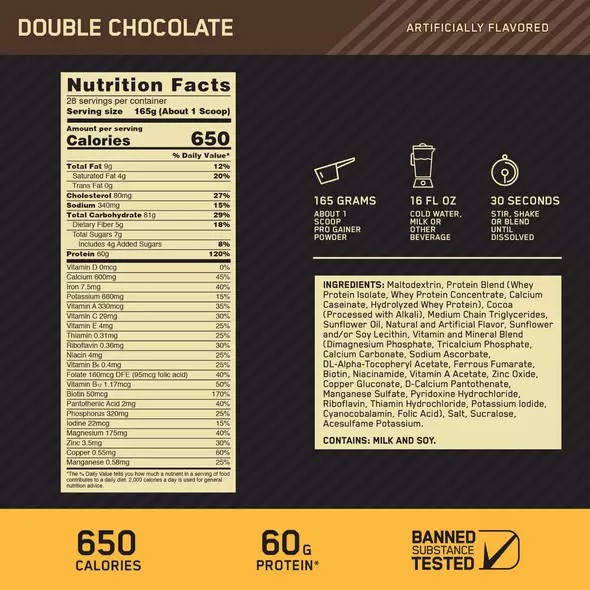 Optimum Nutrition GOLD STANDARD® Pro Gainer Double Chocolate 5.09 lb (14 Servings) Danmark | OXAIFN108