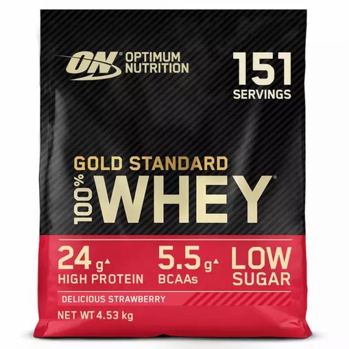 Optimum Nutrition Gold Standard 100% Whey Protein Powder Delicious Strawberry 4.53 kg (151 Servings) Danmark | FLBPNM740