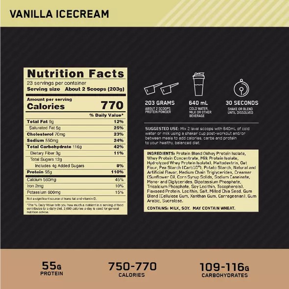 Optimum Nutrition Gold Standard Gainer Vanilla 4.67kg Danmark | ZHLDJK204