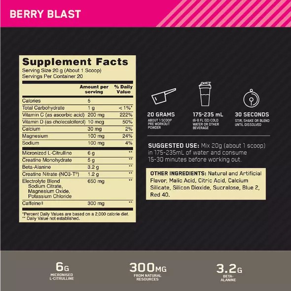 Optimum Nutrition Gold Standard Pre Advanced Berry Blast 20 Serves Danmark | ESLACN720