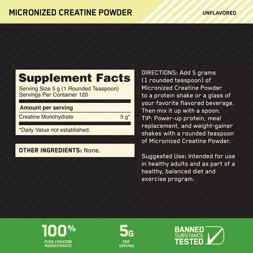 Optimum Nutrition Micronized Creatine Powder Unflavored 1.32 lb (120 Servings) Danmark | RNIOCP017