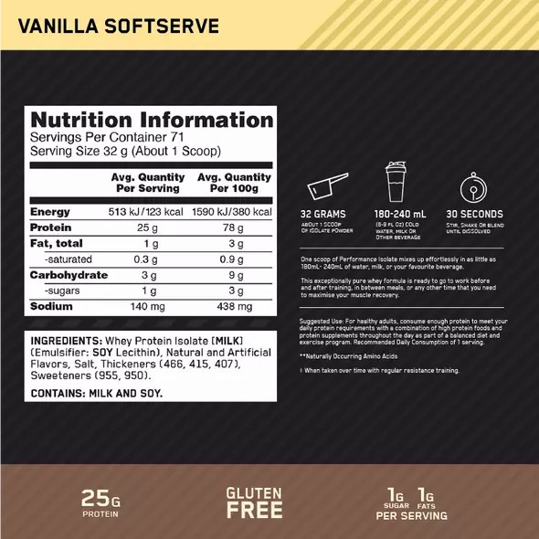 Optimum Nutrition Performance Isolate Vanilla 2.27kg Danmark | MQTCPN314