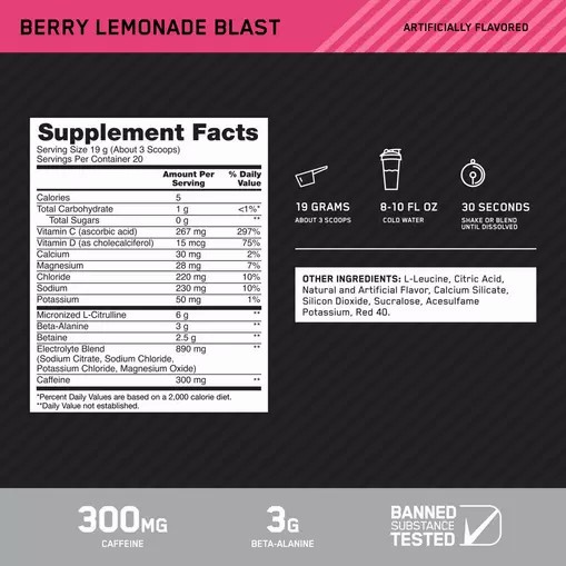 Optimum Nutrition Platinum Igniter Berry Lemonade Blast 0.84 lb (20 Servings) Danmark | UAXVLN241