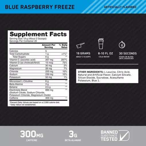 Optimum Nutrition Platinum Igniter Blue Raspberry Freeze 0.84 lb (20 Servings) Danmark | RDHPGA129