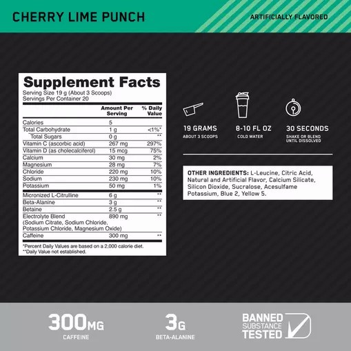 Optimum Nutrition Platinum Igniter Cherry Lime Punch 0.84 lb (20 Servings) Danmark | HXUIPS610